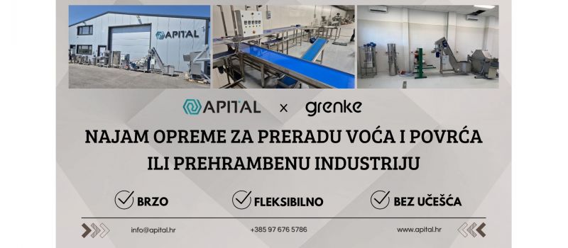 Najam opreme za preradu voća i povrća i prehrambenu industriju